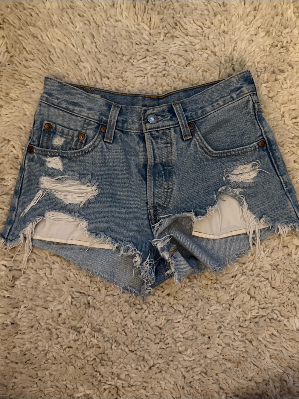 Levi's 501 Light Blue Distressed Cutoff Denim Shorts